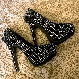 High high heels  black satin all over rhinestones